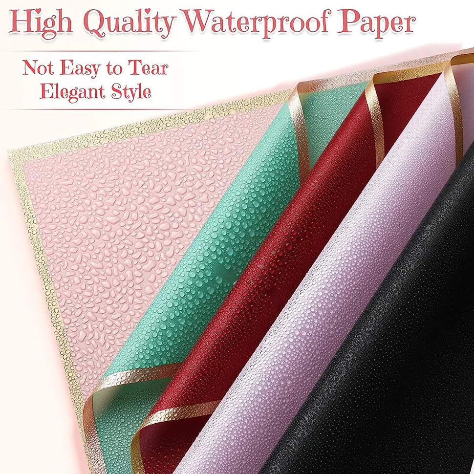 20 PCS Solid Color Border Flower Wrapping Paper, Waterproof Translucent Bouquet Wrapping Paper, Wedding Handmade Gift Bouquet