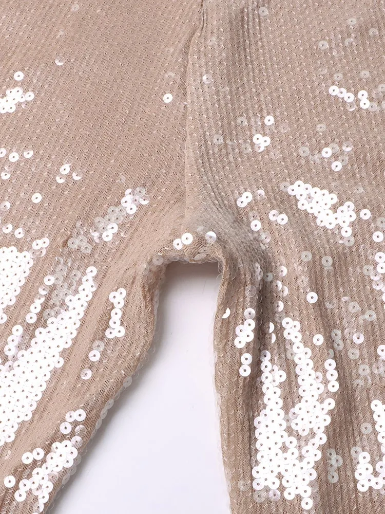 KBQ Patchwork Sequins Solid Flare Pants For Women High Waist Slimming Minimalist Floor Length Trousers Female Fashion Clothing