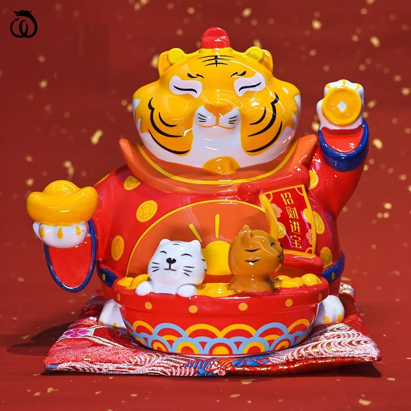 Tiger Statue Animal Mascot Art Sculpture Lucky God Of Wealth Figurines Ceramic Craft Home Decor Living Room Opening Accessories |