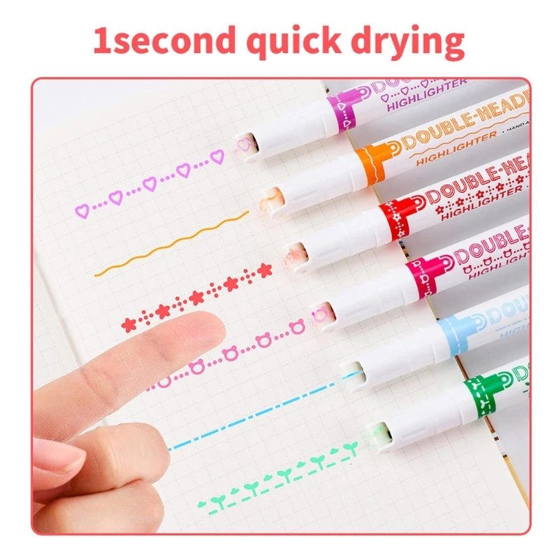 메모 작성을 위한 Dropship 컬러 커브 펜, 6Curve&6Color Fine Line이 있는 듀얼 팁 마커