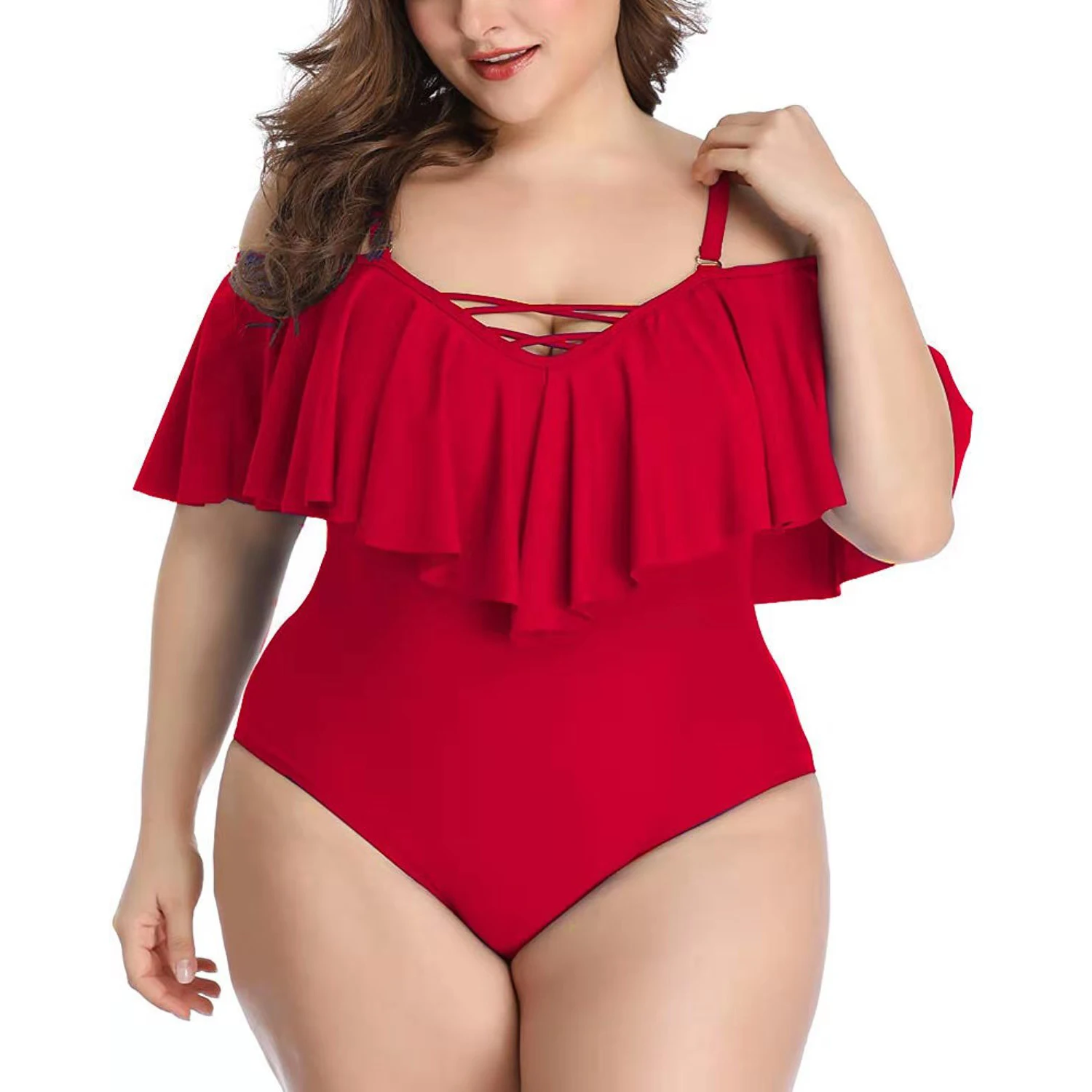 

Solid Bikini Lotus Leaf Women Plus Size Swimsuit One Piece Swimwear Swimming Beach Buy A Bikini Get A Silk Scarf Randomly
