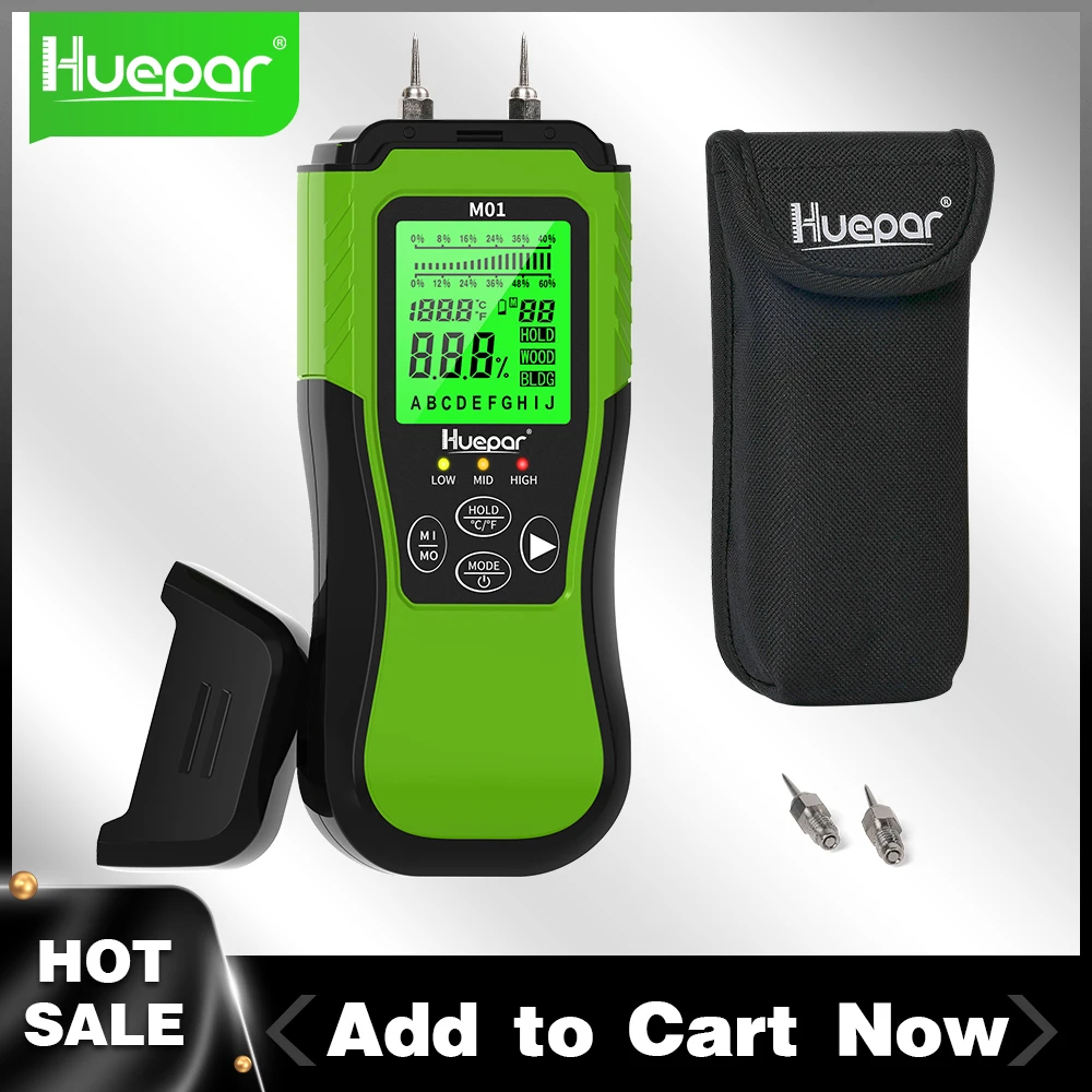 

Huepar LCD Display Digital Wood Moisture Meter Pin-Type Water Leak with 2 Measuring Modes & 8 Types of Wood Dampness Tester Tool