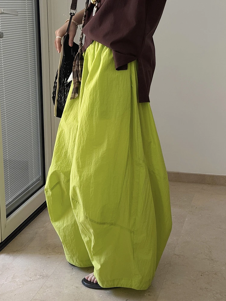 EAM High Elastic Waist Green Big Size Shaped Long Bloomers Pants New Trousers Women Fashion Tide Autumn 2026 1DJ1117