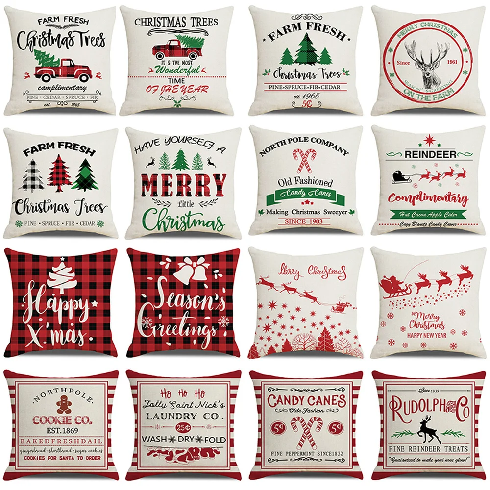 

Christmas Decor Pillow Cover Winter Farmhouse Holiday Throw Pillowcase Xmas Decorative Cushion Case for Seat Chair Sofa