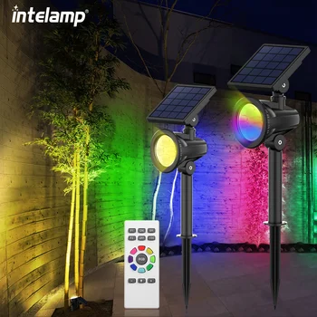 Top Brand 2 Pack Outdoor Solar Spotlights Lawn lights Tree lights Landscape Lights 8 Colors Spot Projector Lamp For Garden Tree 1