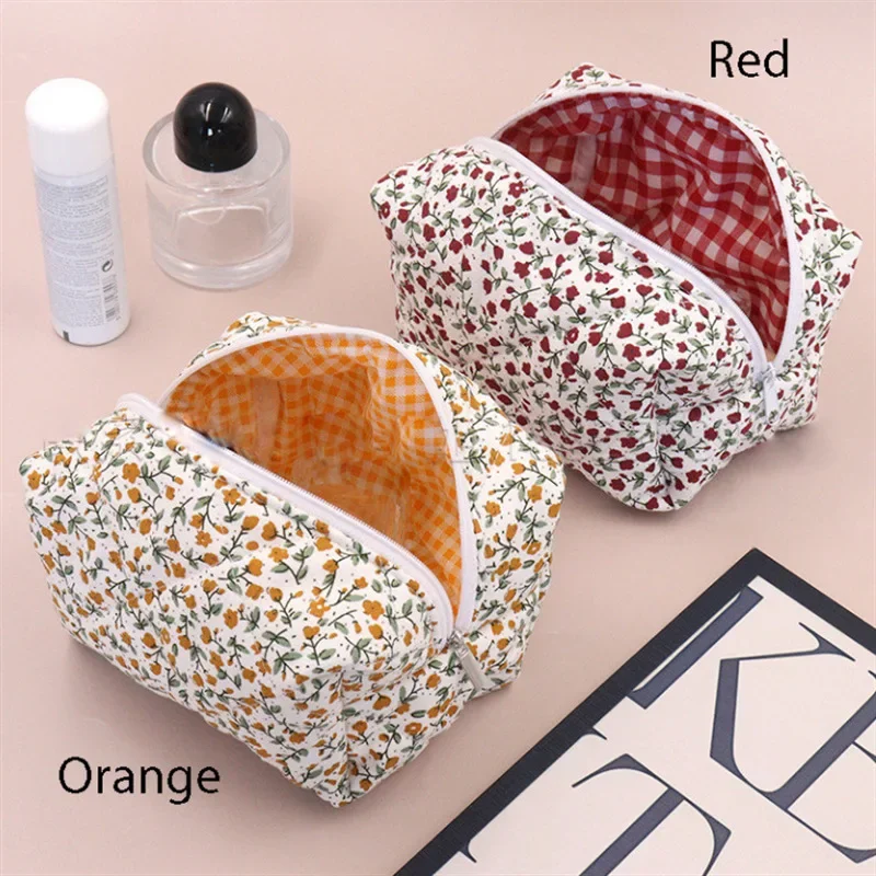 

Storage Organizer Floral Puffy Quilted Makeups Bags Flower Printed Cosmetic Pouch Large Travel Cosmetics Bag Makeup Accessory