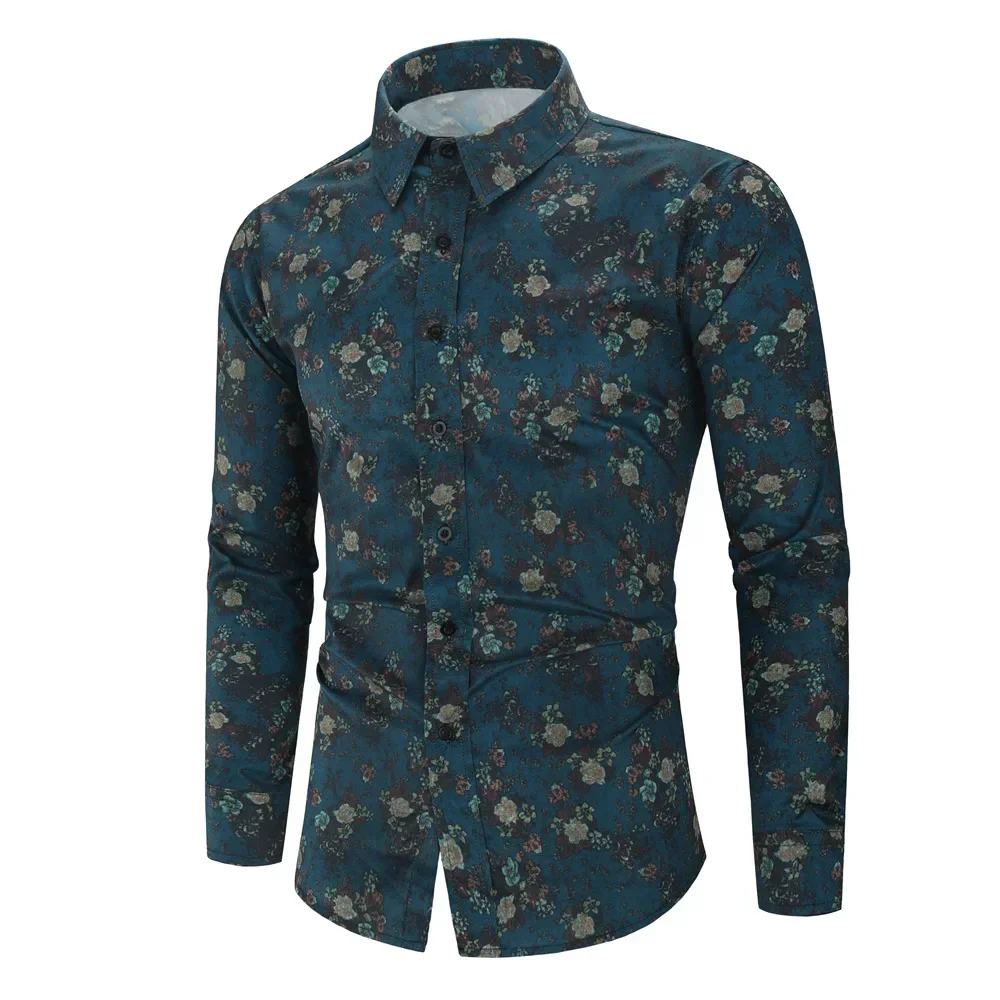 

2023 New Men's Printed Long Sleeved Shirt Youth Fashion Casual Shirt