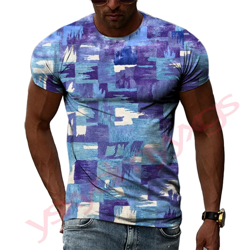 

Summer Leisure Striped Lattice Pattern Men's T-shirt Hip Hop 3D Print Personality Funny Tees Round Neck Short Sleeve Tops New