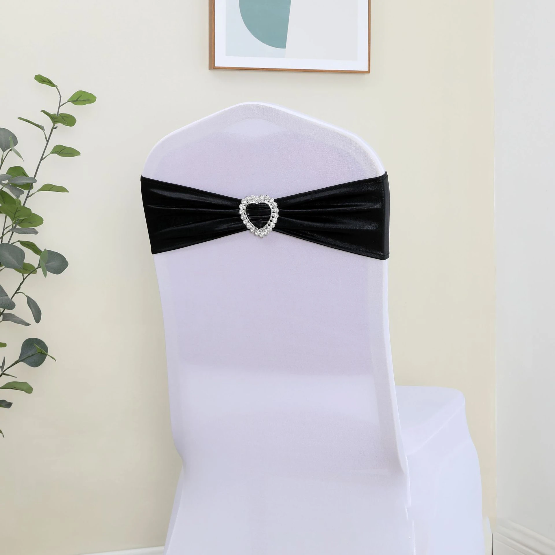 Metallic Gold Heart Buckle Knot Chair Bands Wedding Chair Decoration Spandex Chair Sashes Bow For Party Event Hotel Banquet Home