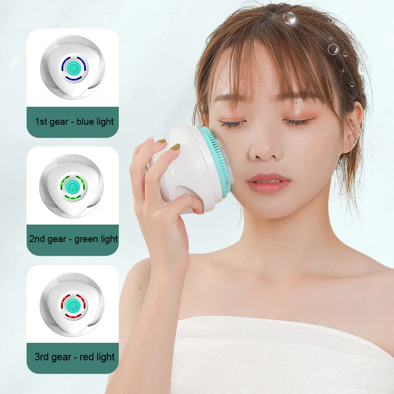 Electric Bath Brush 5-in-1 Long Handle Rechargeable Spin Body Facial Scrubber Back Rubbing Cleaning Massage Spa Shower Brush
