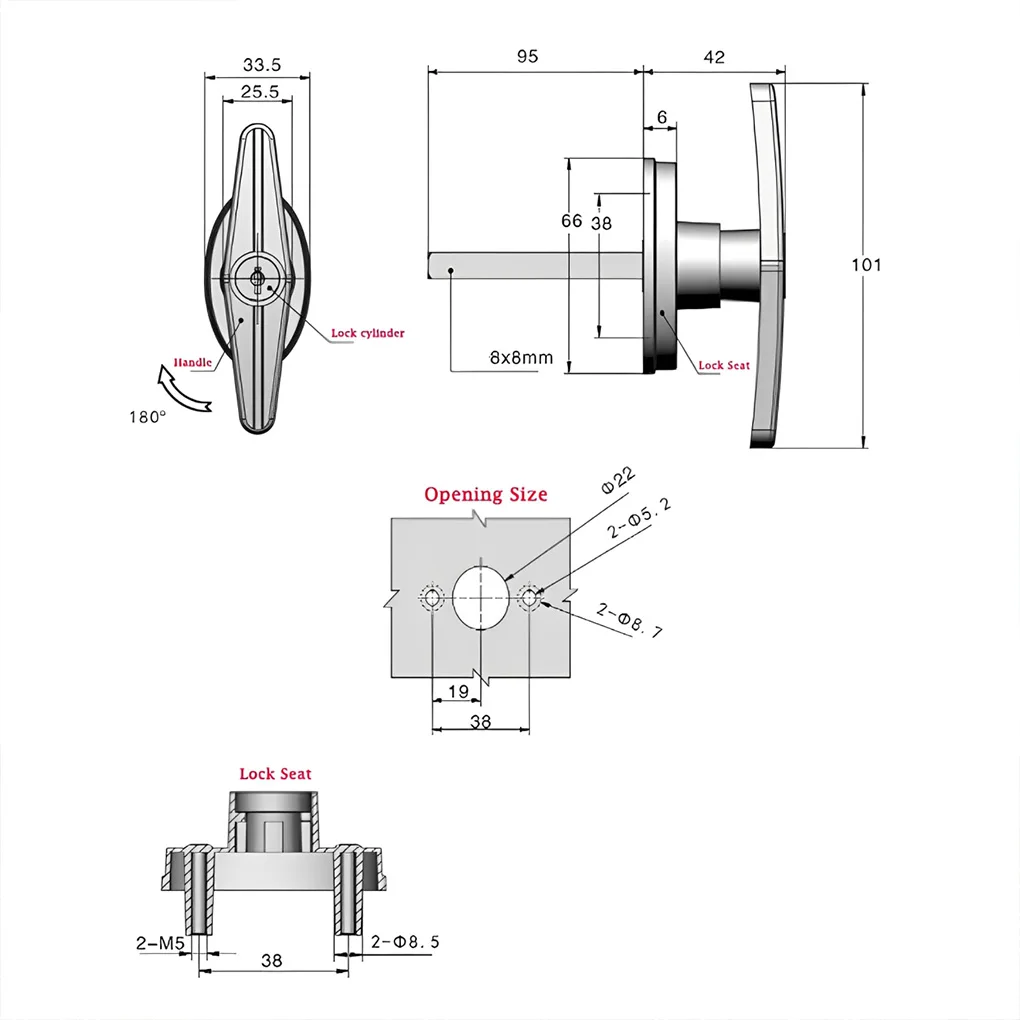 2pcs T-Shaped Handle Lock Garage Door Lock Anti-theft Zinc Alloy Lock For Caravan Garage Shed Cabinet Furniture Hardware