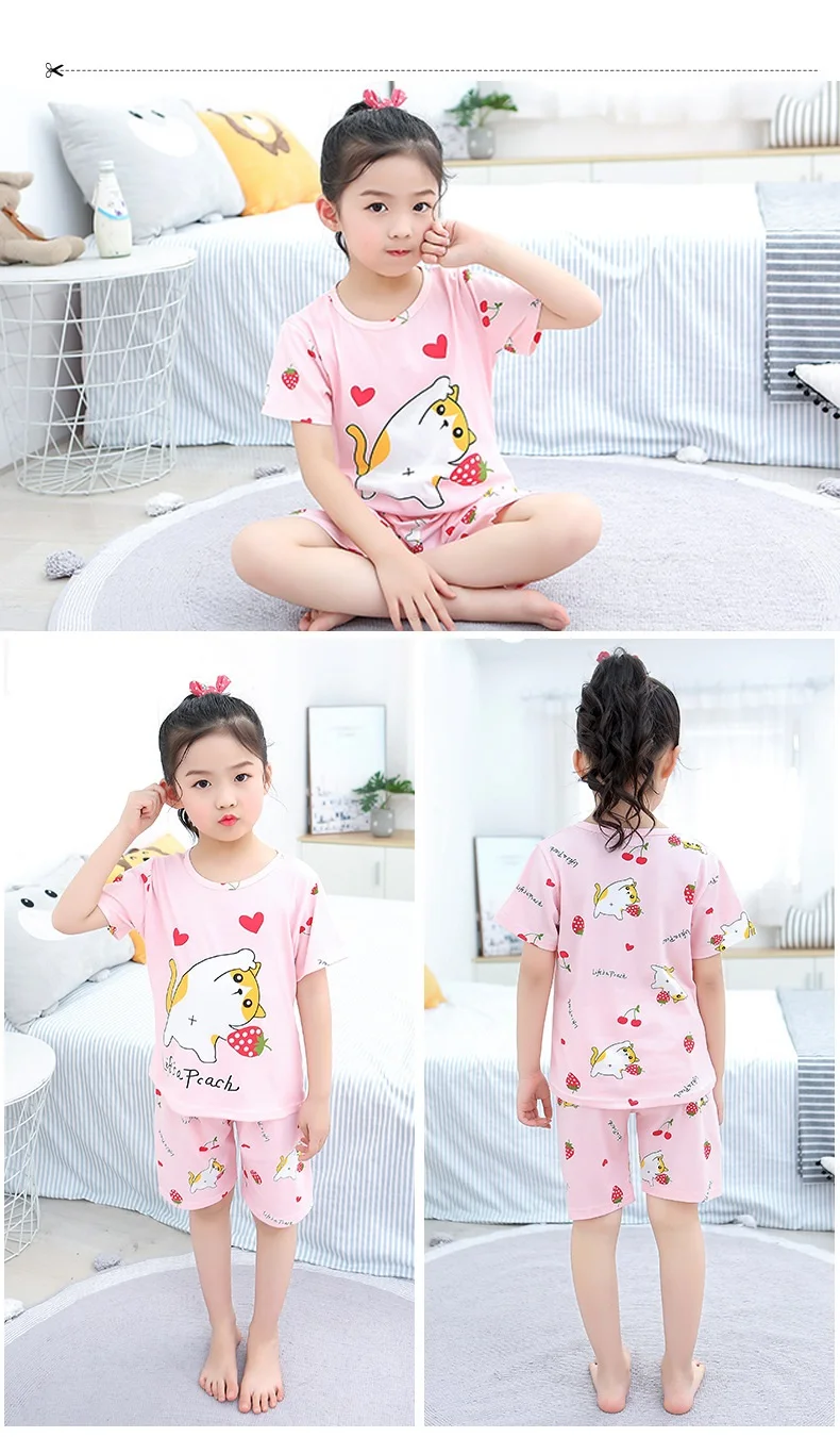 Kids Summer Baby Tops Toddler Tees Night Suit Baby Homewear Boy Sets Girl Pajamas Clothing Cartoon Short Sleeve Casual Wear nightgowns elegant