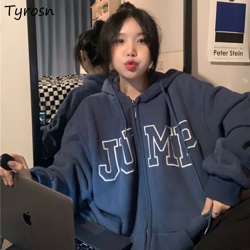 

Женские толстовки с капюшоном Harajuku College Ulzzang, утолщенная теплая верхняя одежда в стиле бойфренд на молнии, винтажная Женская одежда с напуском, шикарная одежда