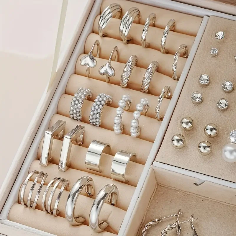 102 Pcs New Elegant Jewelry Sets Vintage Minimalist Rhinestone Pearl Geometric Stud Earrings Fashion Jewelry Gifts 2025 (No Box)