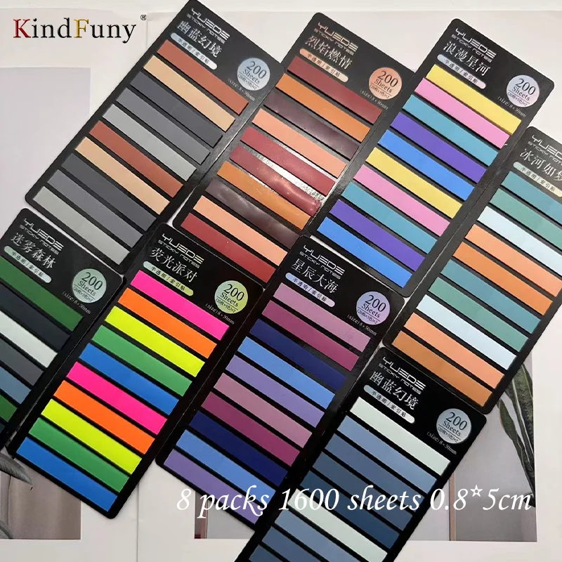 

KindFuny 8 Packs 1600 Sheets Color Stickers Transparent Fluorescent Index Tabs Flags Sticky Note Page Bookmark Office Stationery