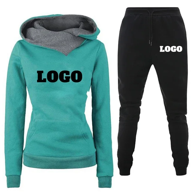 Custom Logo Women Tracksuit Fashion Casual Hoodies and Joggers Pants 2 Pieces Set Spring Autumn Sports Suit Female Outfits stitch baby yoda friends hoodies mens star wars cartoon sweatshirt autumn fleece warm hooded disney kawaii comics men streetwear