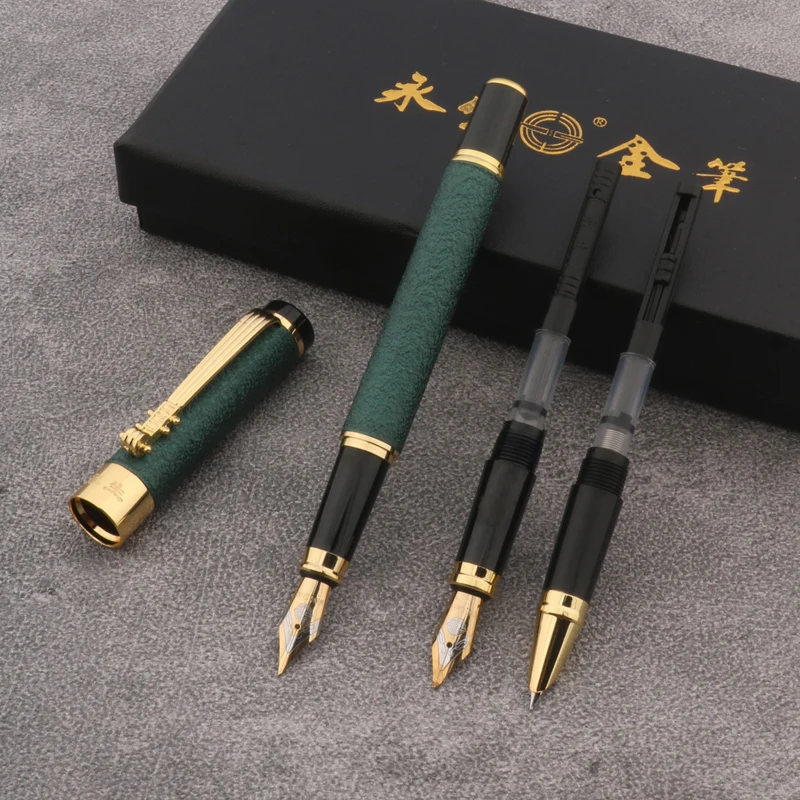 Pen Set Fountain Pen 1pc/3pc Metal Fountain Pen Set Box Ink Pens Frosted Green Converter Filler Business Office School Supplies Golden Pen Metal Pen
