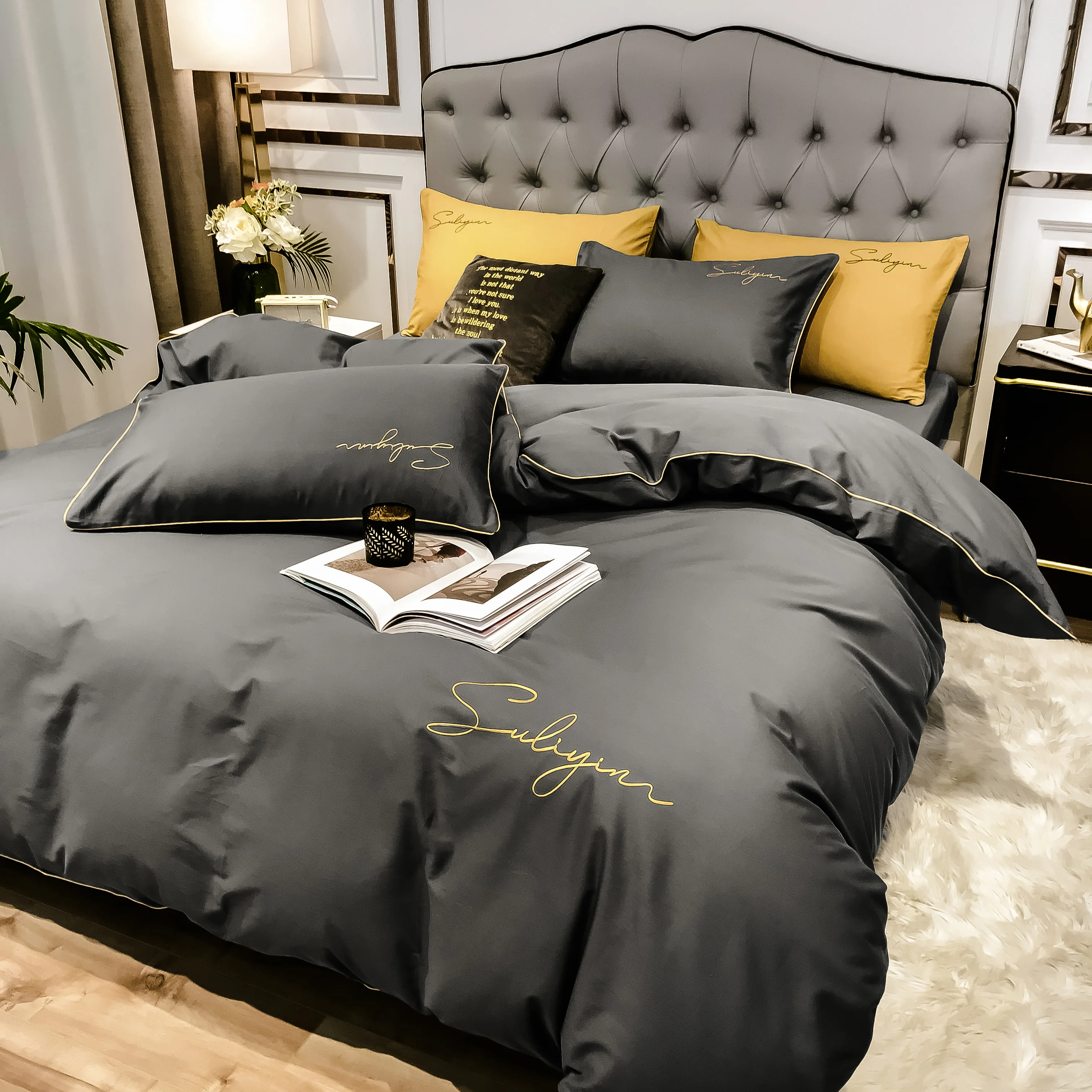 400TC Egyptian Cotton Bedding Set Luxury Full Queen King Size Duvet Cover Bed Sheet Set Pillowcase Bed Linen Nordic Simple Style 2