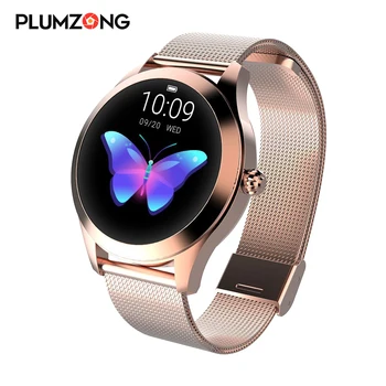 PLUMZONG IP68 Waterproof Smart Watch Women Lovely Bracelet Heart Rate Sleep Monitoring Smartwatch For IOS Android KW10 Gold Band 1