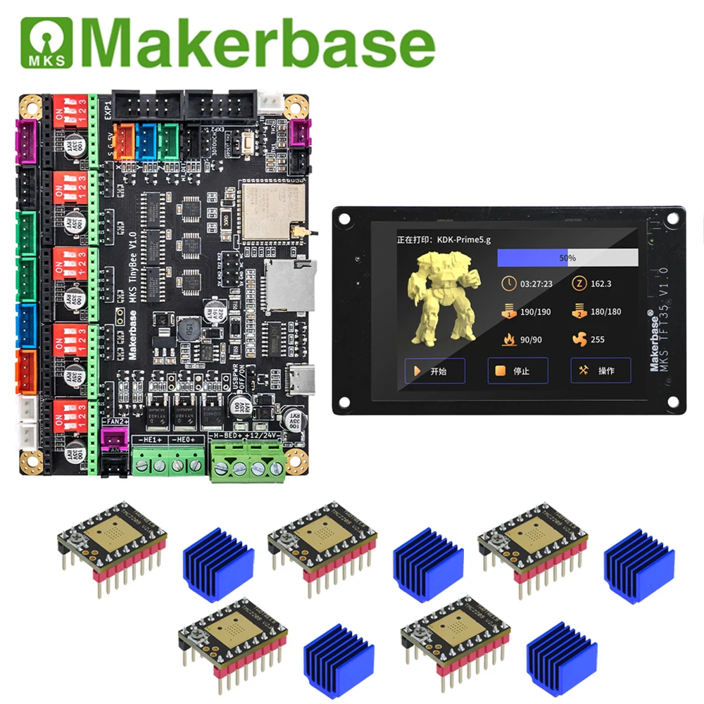 

Makerbase MKS TinyBee плата управления для 3D-принтера ESP32 MCU Mini 12864 TFT35 экран Wifi функция веб-контроля драйвер A4988 TMC2209