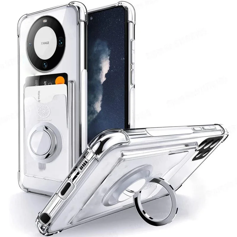 Shockproof Transparent Wallet Phone Case with Ring Holder and Card Slot