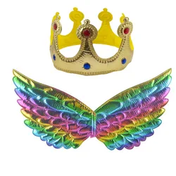 Fairy Angel Rainbow Wings Costume for Kids - Party & Festival Cosplay Accessories (Deep Rainbow set)