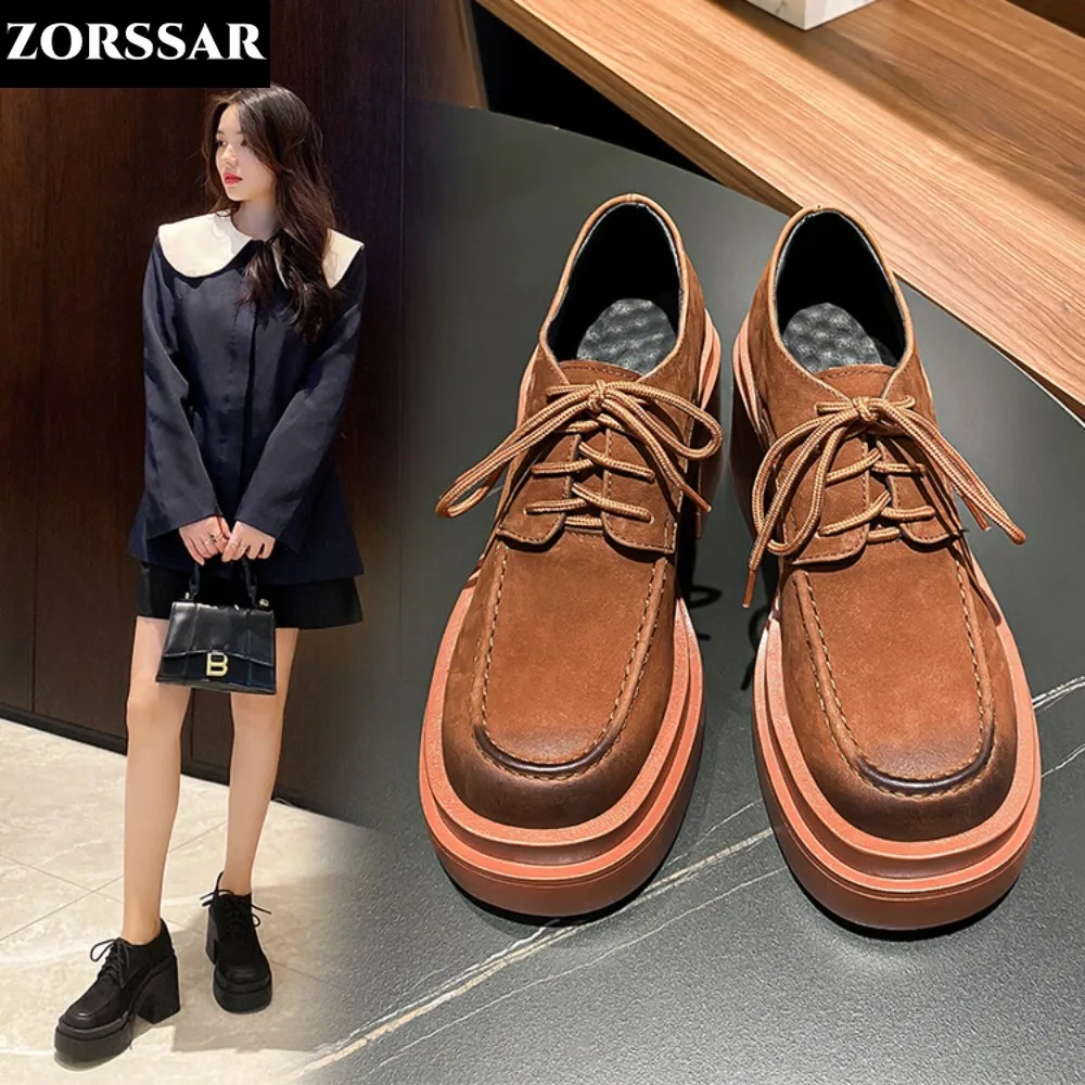 

Women Suede Pumps Office Handmade Lace Up Round Head Square Heels Shoes Women Genuine Leather Comfortable Women's High Heel
