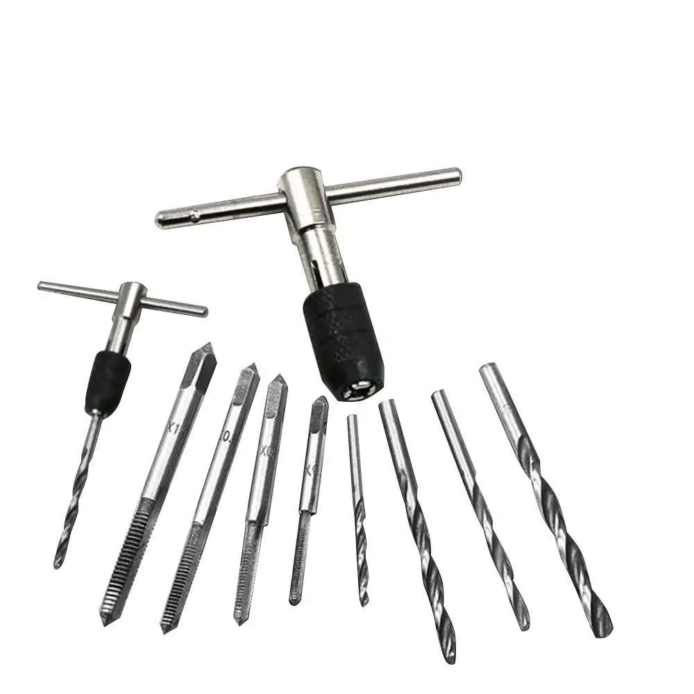 9pcs Hand Tap Set M2 Twist Drill Bits T-Handle Wrench hread Reamer M3-M6 Taps For Wood Soft Metal Aluminum Hand Tools wholesale