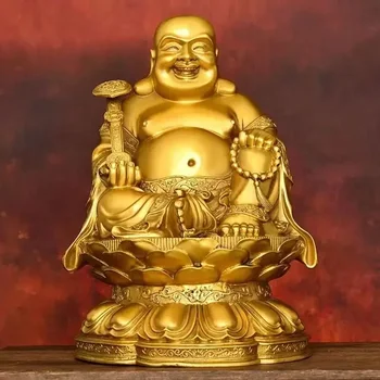 Ornamento Maitreya in rame pieno, grande pancia che ride, Buddha che attira la ricchezza, sculture di statue domestiche 1