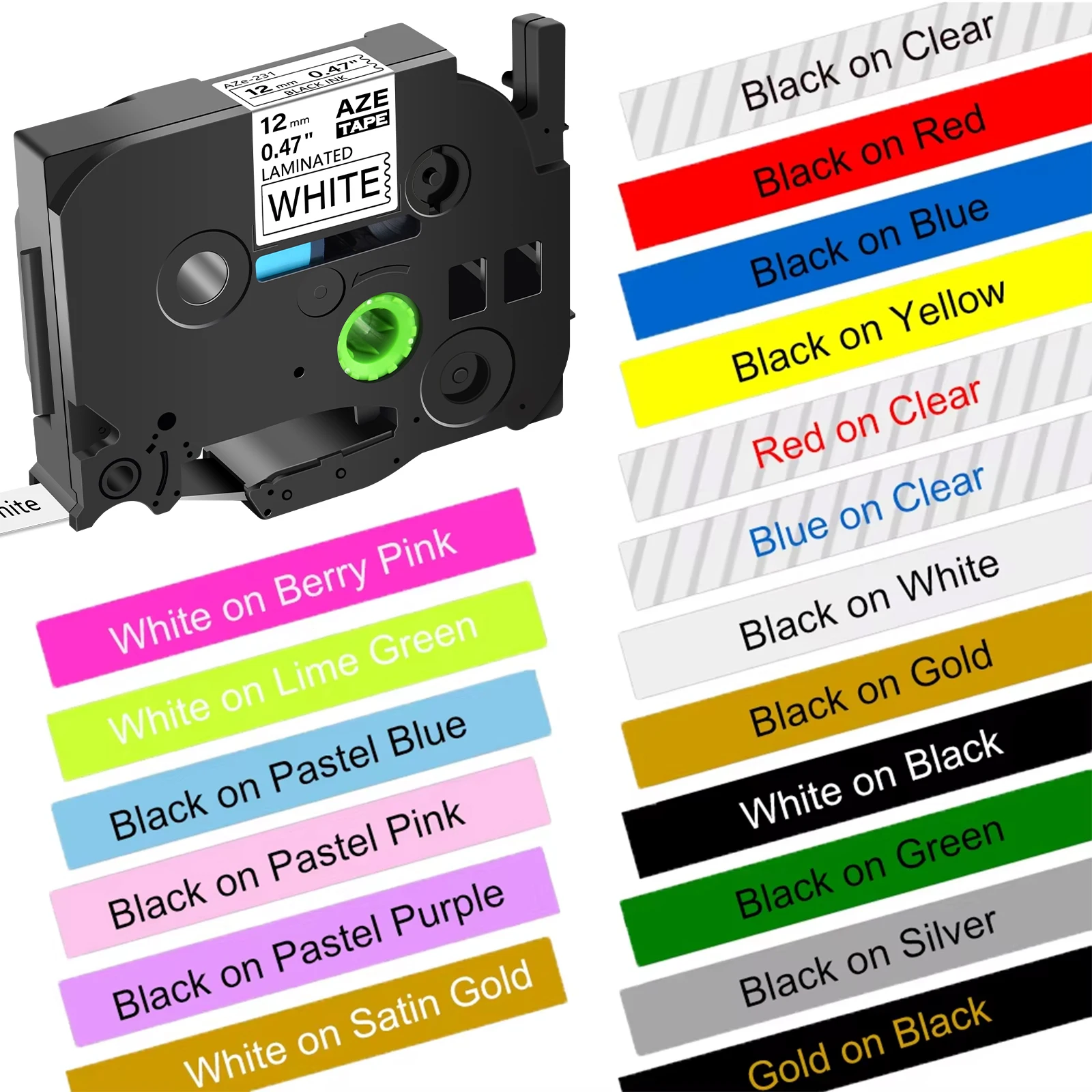 Label Tape 1PK Compatible for Brother TZE Tape 231 241 251 S231 Ribbons 6/9/12/18/24mm Laminated for Brother P-touch Label Printer