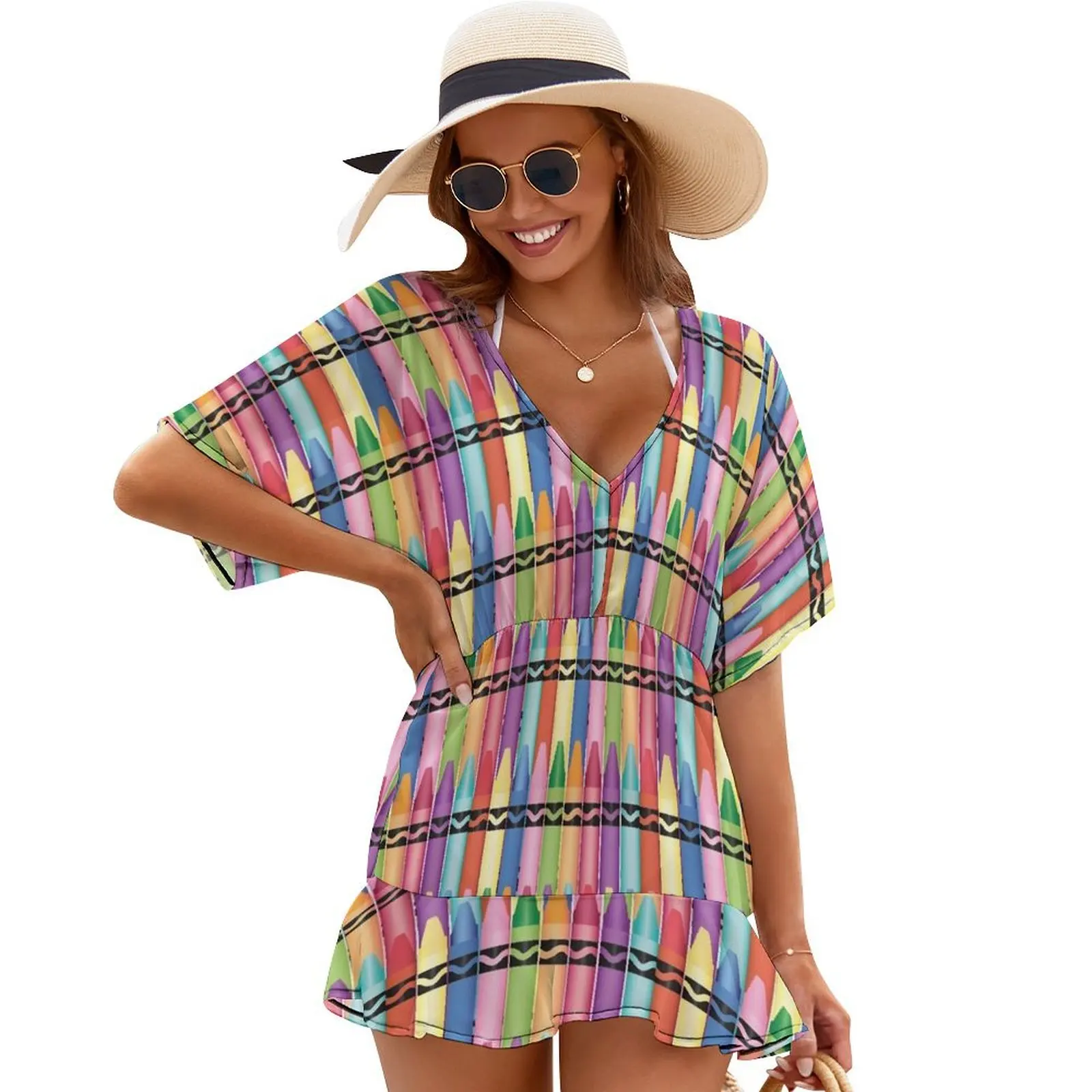

Colorful Crayon Pattern Cover Ups prom clothes loose summer dress