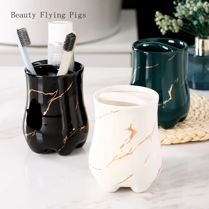 Creative ceramic toothbrush holder, bathroom, washbasin, storage rack, storage container cup holder mug holder stand
