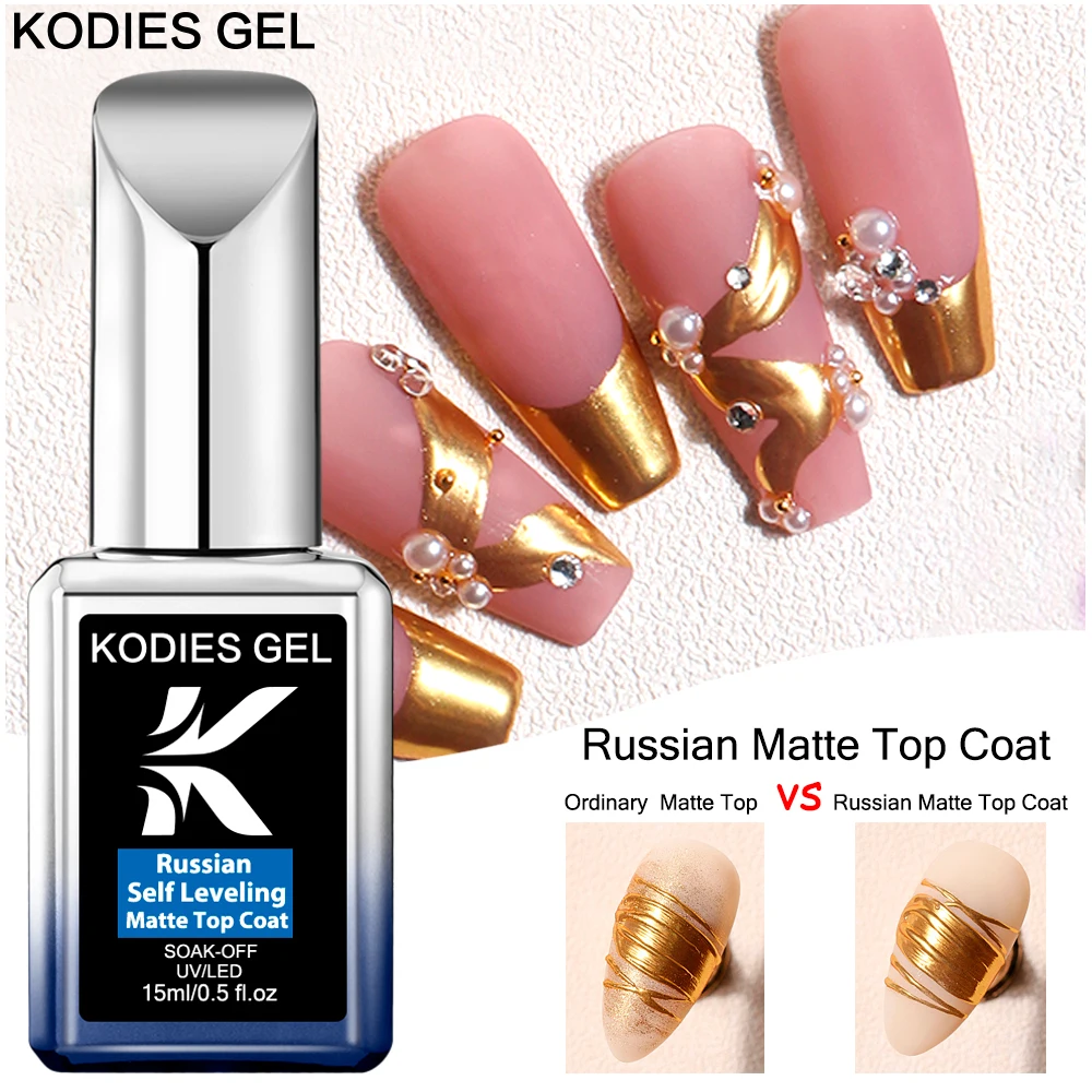 Kodies Gel Russo Opaco Top Coat Gel Uv Smalto Per Unghie 15Ml Smerigliato Antiaderente Tappetino In Polvere Top Coat No Wipe Semi Permanente Seal Gel