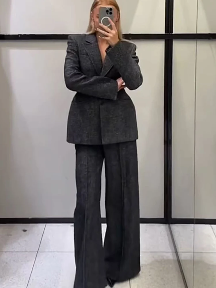Autumn New Women's Pant Set Elegant Long-Sleeve Blazer Straight-Leg Trousers Fashionable Commuter Female Street Leisure Suit
