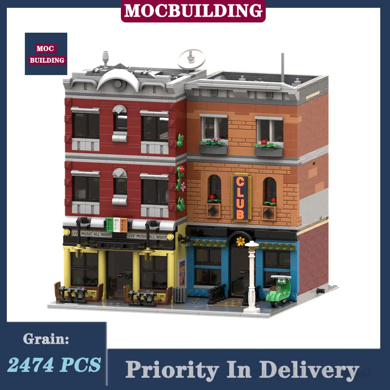 

MOC City Architecture Street View Pub&Dance Club Model Building Block Assembly Apartment Collection Series Toy Gifts