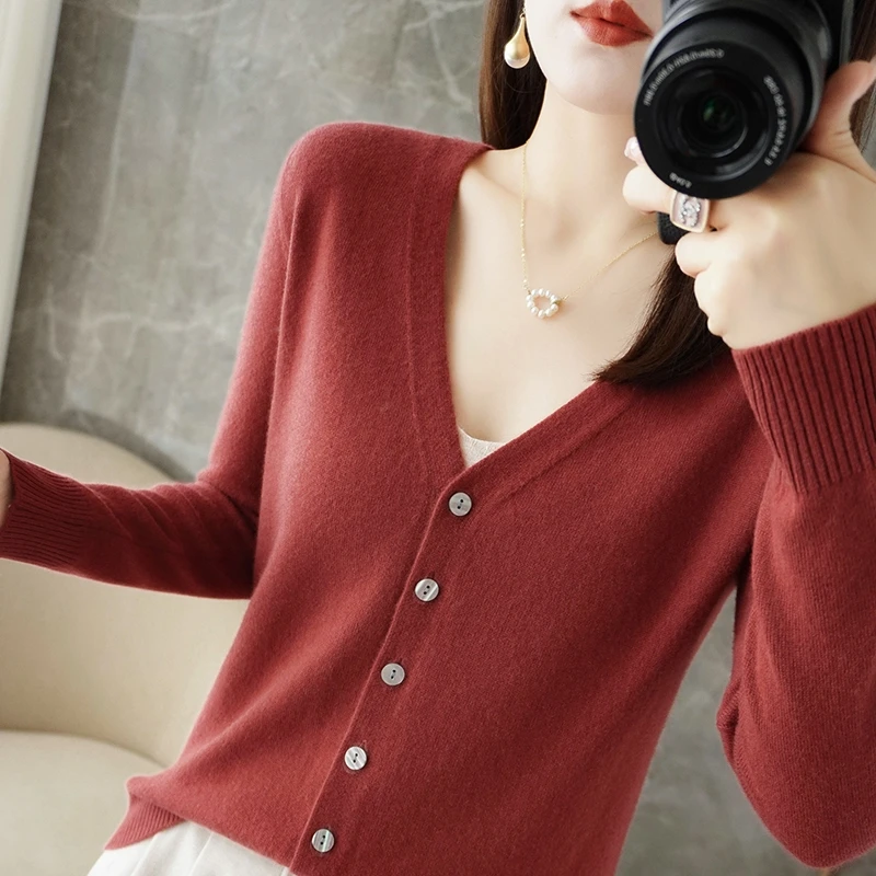 

Special Offer Spring, Summer And Autumn V-Neck Long-Sleeved Knitted Cardigan Women's Loose Fine Imitation Wool Thin Outerwear