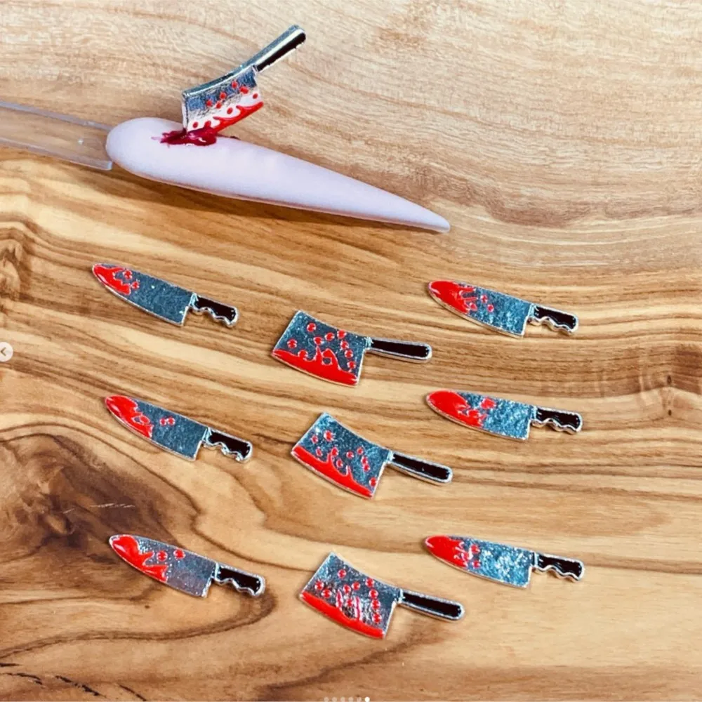 

10Pcs 3D Fake Blood Knife Halloween Nail Charms Metal Alloy Acrylic Punk Jewelry Nail Parts DIY Decoration Manicure Accessories