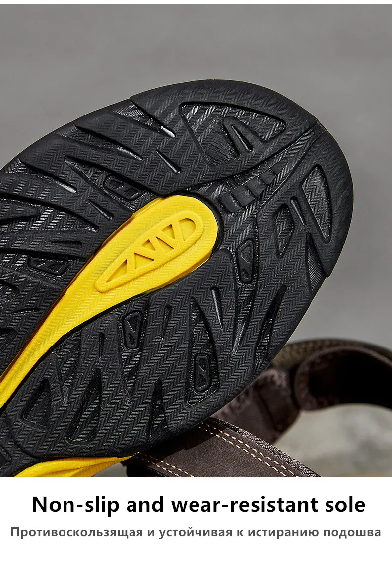 Summer Genuine Leather Men's Sandals Classic Breathable Slip-On Sandals Men Outdoor Casual Beach Sandals Sneakers Plus Size 48