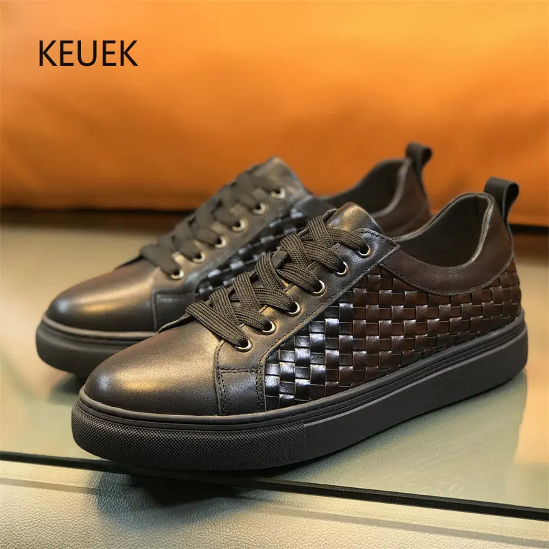 

New Design Men Genuine Leather Hand Woven Comfortable Outdoor Sports Shoes Male Sneakers Youth Luxury Flats Board Shoes 5A