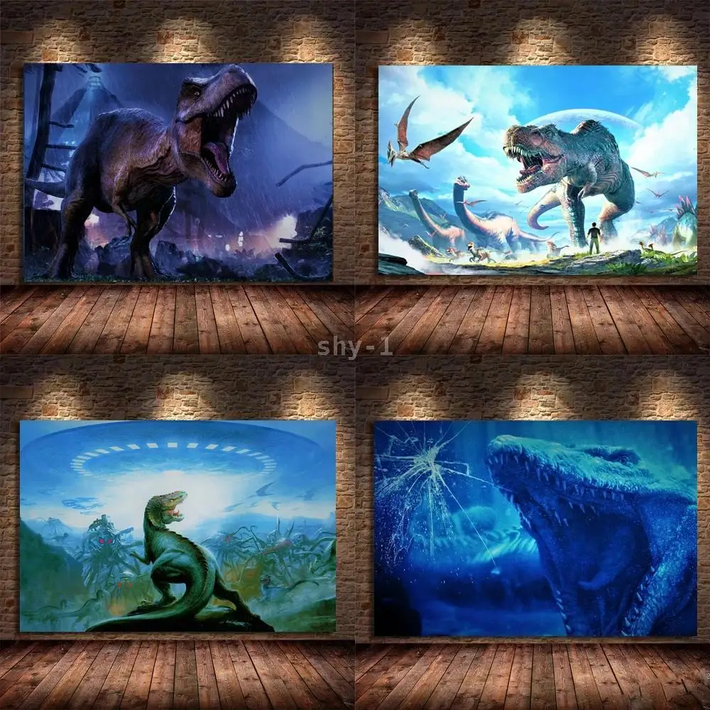 

Тематические динозавры игровая комната настенное искусство TRex Bronto Pterodactyl Холст принты для домашнего декора
