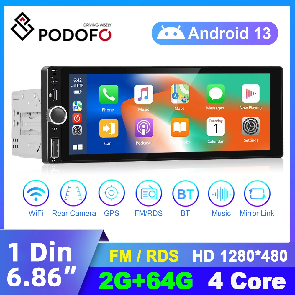 Автомобильный мультимедийный плеер Podofo, 1 Din, Android, Wince, 6,86 дюйма