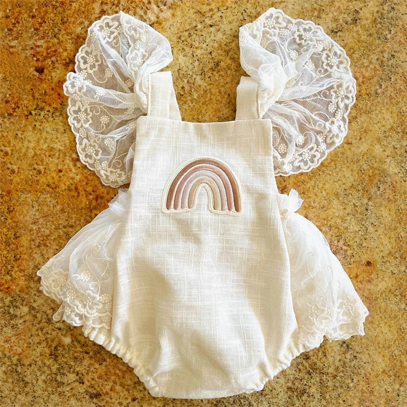 INFANTS PLAYSUIT WITH FRILL SLEEVE OVER THE RAINBOW