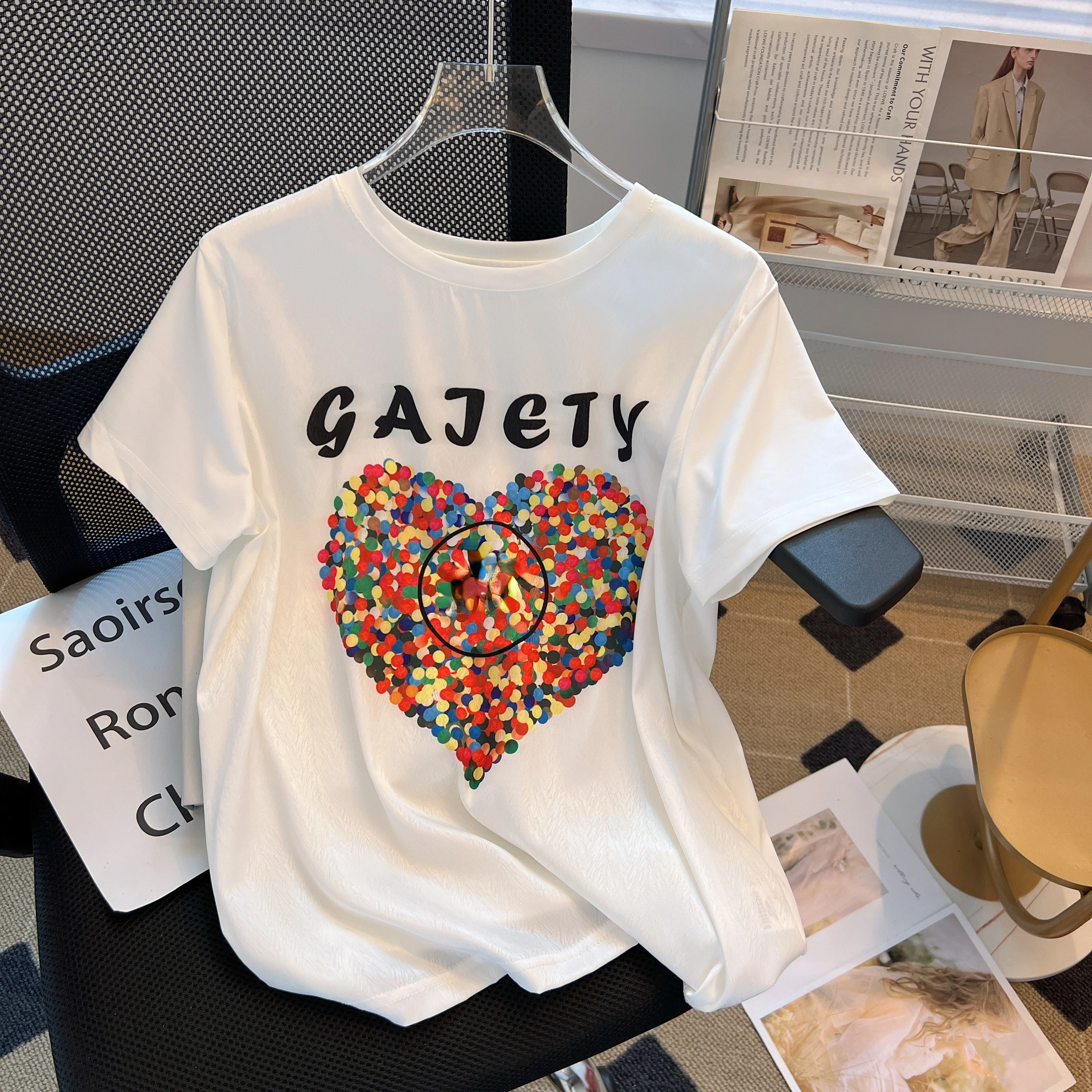 

Front Satin Back Cotton Tees Women Vintage Printed White T Shirts