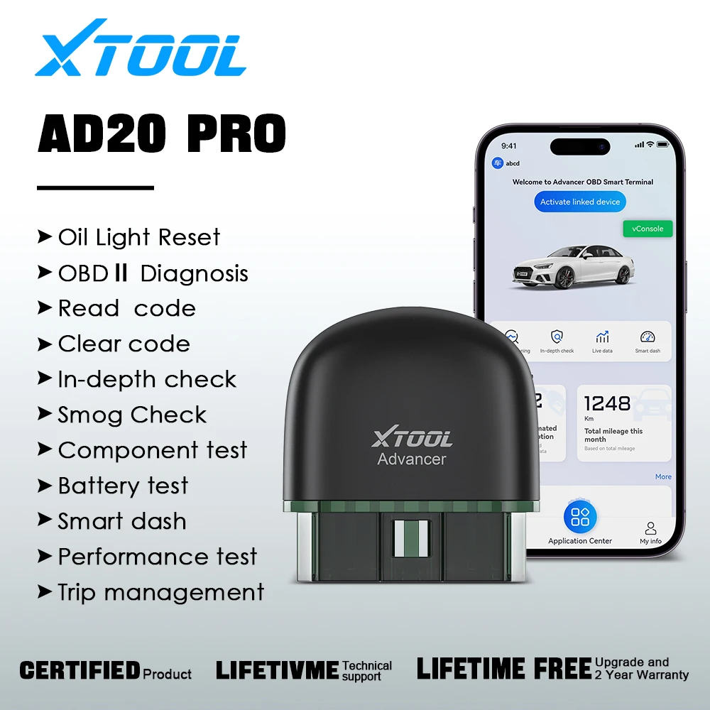 

Диагностический инструмент для автомобиля XTOOL AD20PRO, полная система, диагностическое обслуживание, быстрое сброс, OBD2, устройство для считывания кодов, проверка производительности