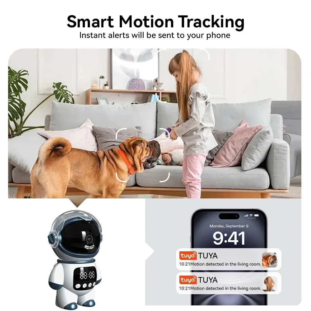 Tuya Smart Astronaut Wireless IP PTZ Camera 5MP WiFi Indoor Robot Baby Monitor Two Way Audio Motion Detection Video Robot Webcam 5
