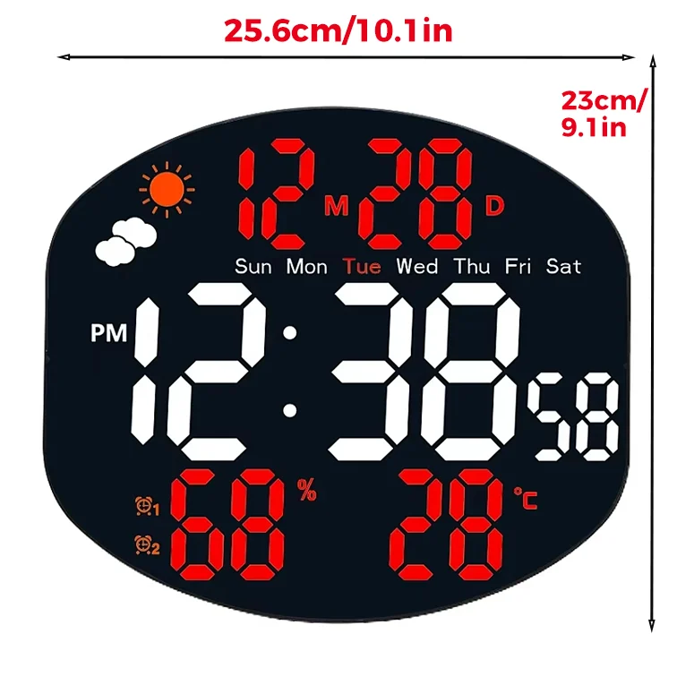 Digital Wall Clock with Remote Control, Weather Station, Dual Alarms, Temperature & Humidity Display