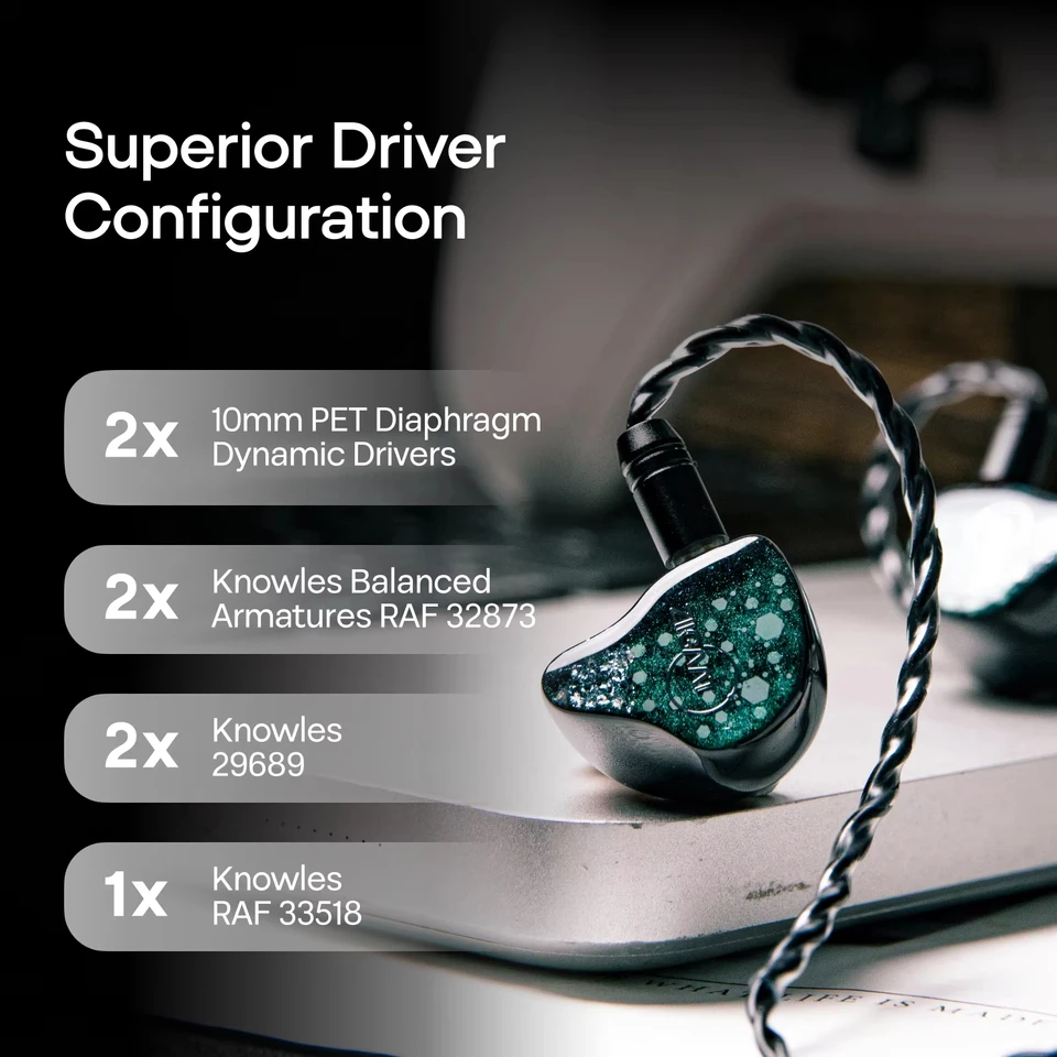 ZiiGaat Arcanis プロフェッショナル 2DD+5BA ハイブリッド IEM