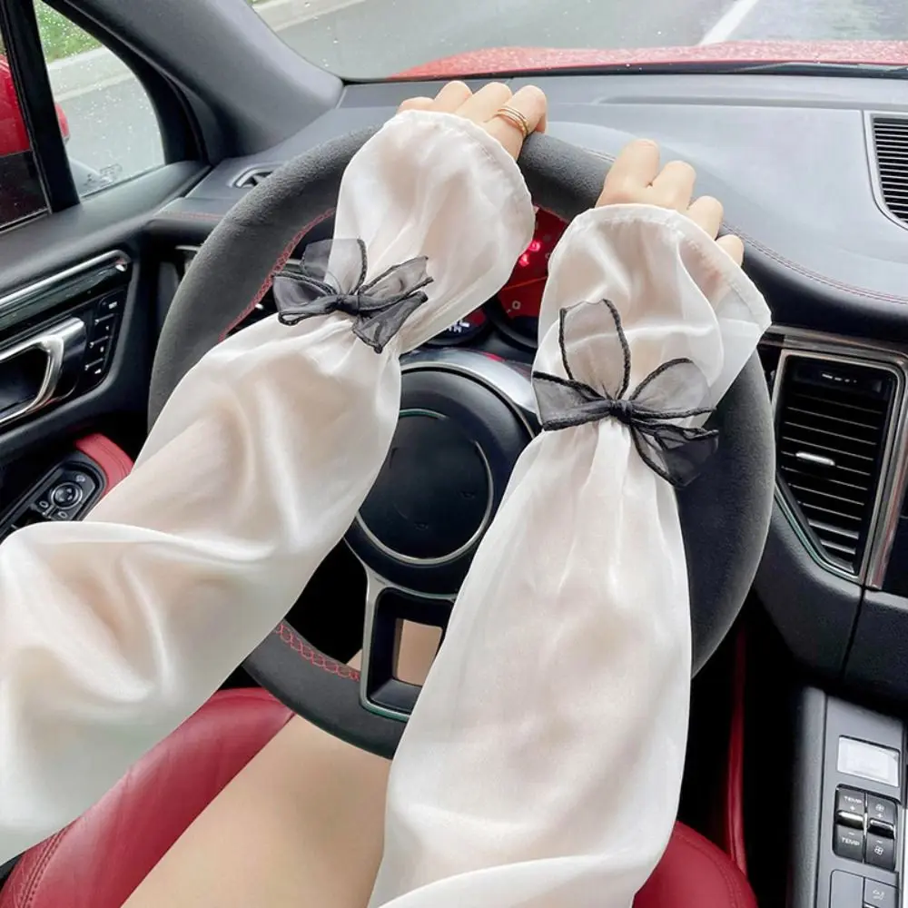 

Sun Protection Long Arm Sleeves Sweet Breathable Fingerless Summer Arm Warmers Hand Sleeves Nylon Bow Ice Silk Sleeve Outdoor