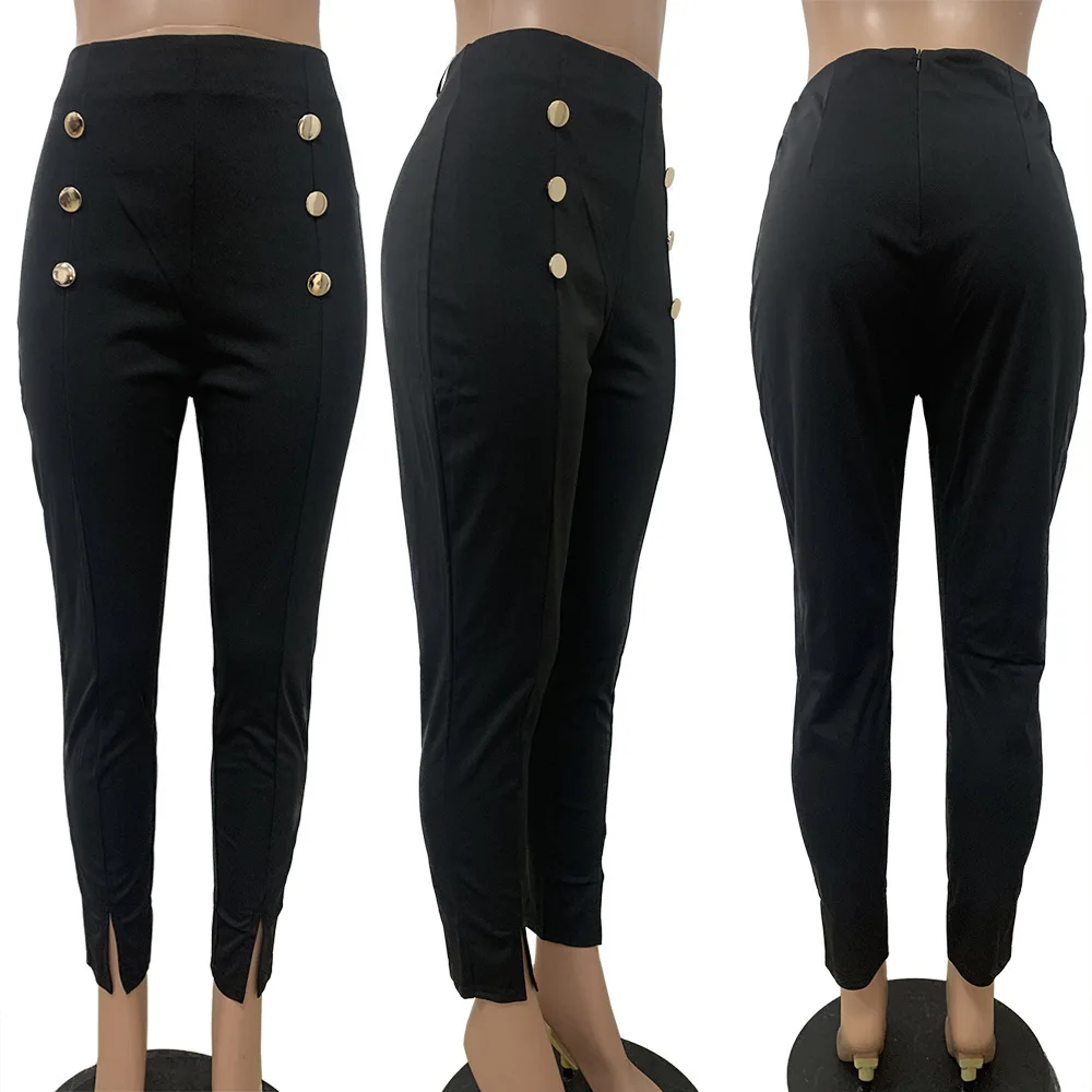 black cargo pants 2022 Hot Recommend Styel Pure Black Skinny High Waist Double Breasted Pencil Pants Women Elegant Work Office Trousers corduroy pants