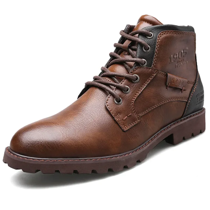 

Vintage Men Boots 2023 New Autumn Winter Shoes High Quality Men's Leather Boots Side Zipper Men's Ankle Boots Large Size 39-48